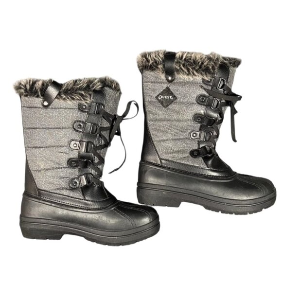 New Quest Powder Womens Size 8 Black/Grey Winter Boots Faux Fur NWT - Picture 7 of 13